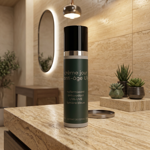 Crème anti-âge UV Frank Falleur, soin visage homme premium alliant hydratation, protection UV et action anti-âge.